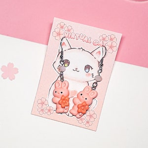 Sakura Bunny Earrings| Handmade kawaii earrings, Handmade, Cute, Kawaii Earrings , Bunny Earrings, Rabbit, Sakura Flower, Stainless Steel