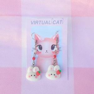 Strawberry Rabbit Earrings | Handmade kawaii earrings, Fish Hook earrings, Handmade Earrings, Kawaii Aesthetic, Bunny , Usagi