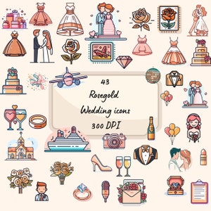 Iconos de boda - Ilustraciones de boda - Planificador de bodas - Planificador de arte vectorial - Boda DYI - Decoración de bodas - Arte minimalista -Rosegold