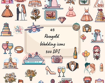 Wedding Icons - Wedding Illustrations - Wedding Planner - Planner Vector art - DYI Wedding ~ Wedding Decoration ~ Minimalistic art -Rosegold
