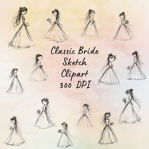 Classic Sketch Wedding Clipart ~ wedding Clip Art PNG ~ Classic bride ~ DYI Wedding ~ Wedding Decoration ~ Minimalistic art - DIY Wedding