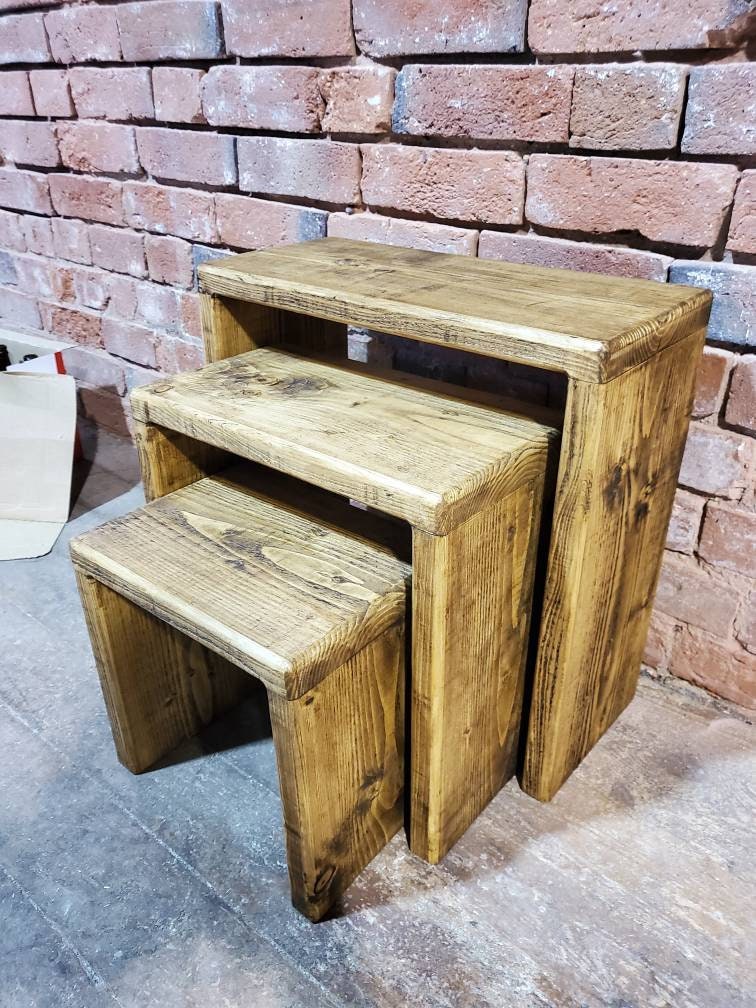 Reclaimed Wood Nest of Tables With Trimmed Edges | Etsy UK