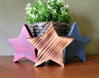 Burnt Wood Star Set/ Decoración rústica/ Decoración del cuatro de julio/ Decoración patriótica/ América