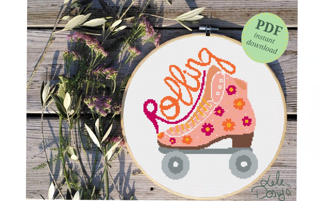 Rolling Retro Roller Skates Cross Stitch Embroidery Pattern Etsy