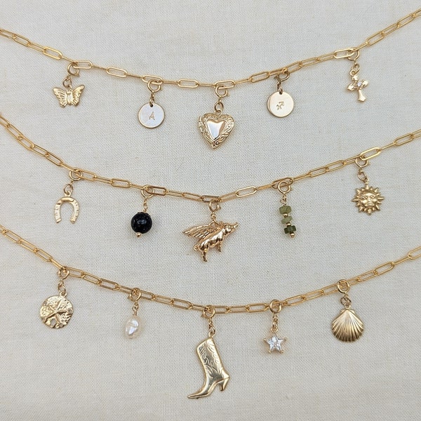 Custom Paperclip Charm Necklace - 14k Gold Filled