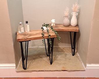 Rustic Side Table | Reclaimed Side Table | Hairpin Side Table | Set of Tables | Bed Side Table | Handmade | Boho Style | Hairpin Stool