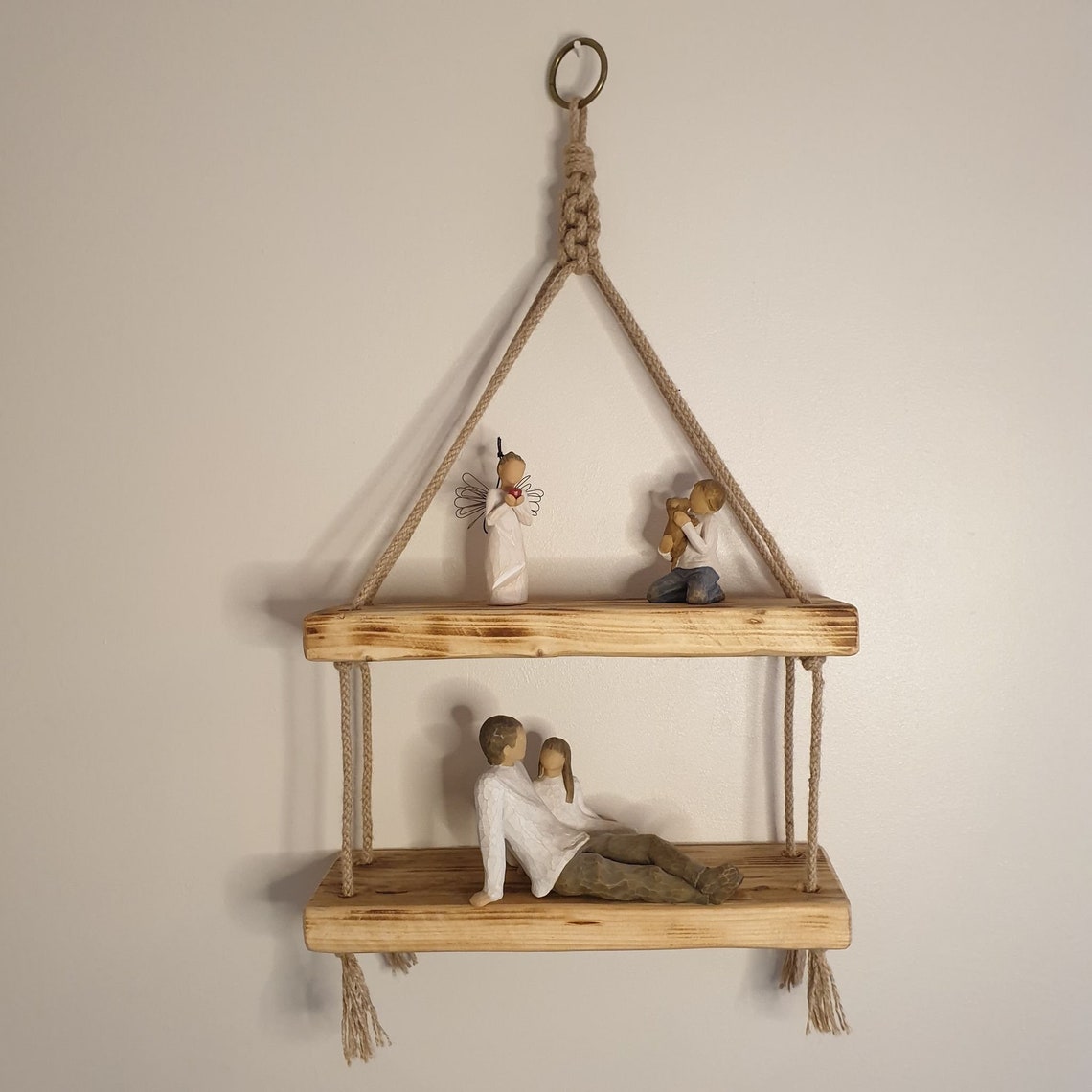 Rustic Wooden Rope Hanging Shelf Multiple Tier Shelves Etsy