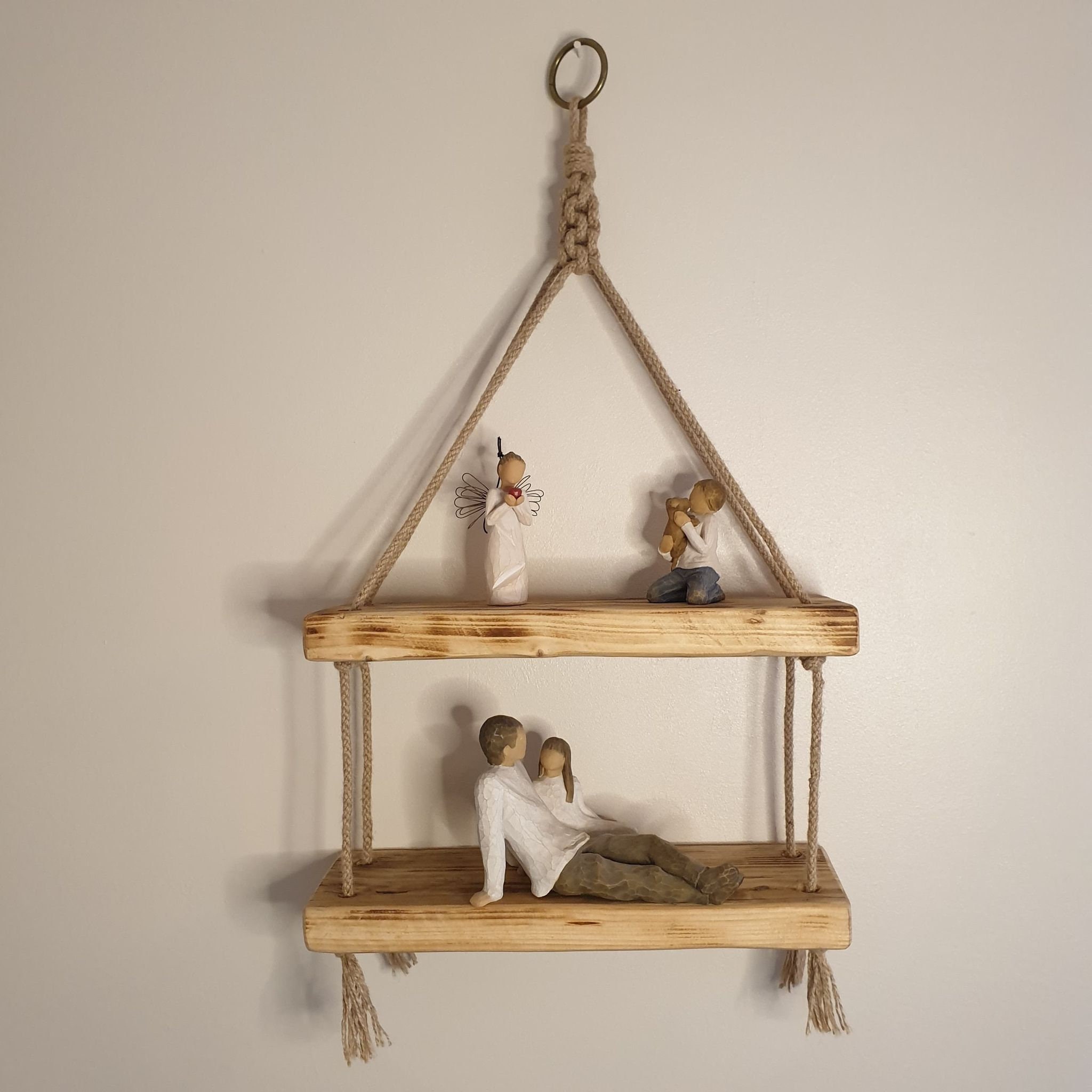 Rustic Wooden Rope Hanging Shelf Multiple Tier Shelves Etsy