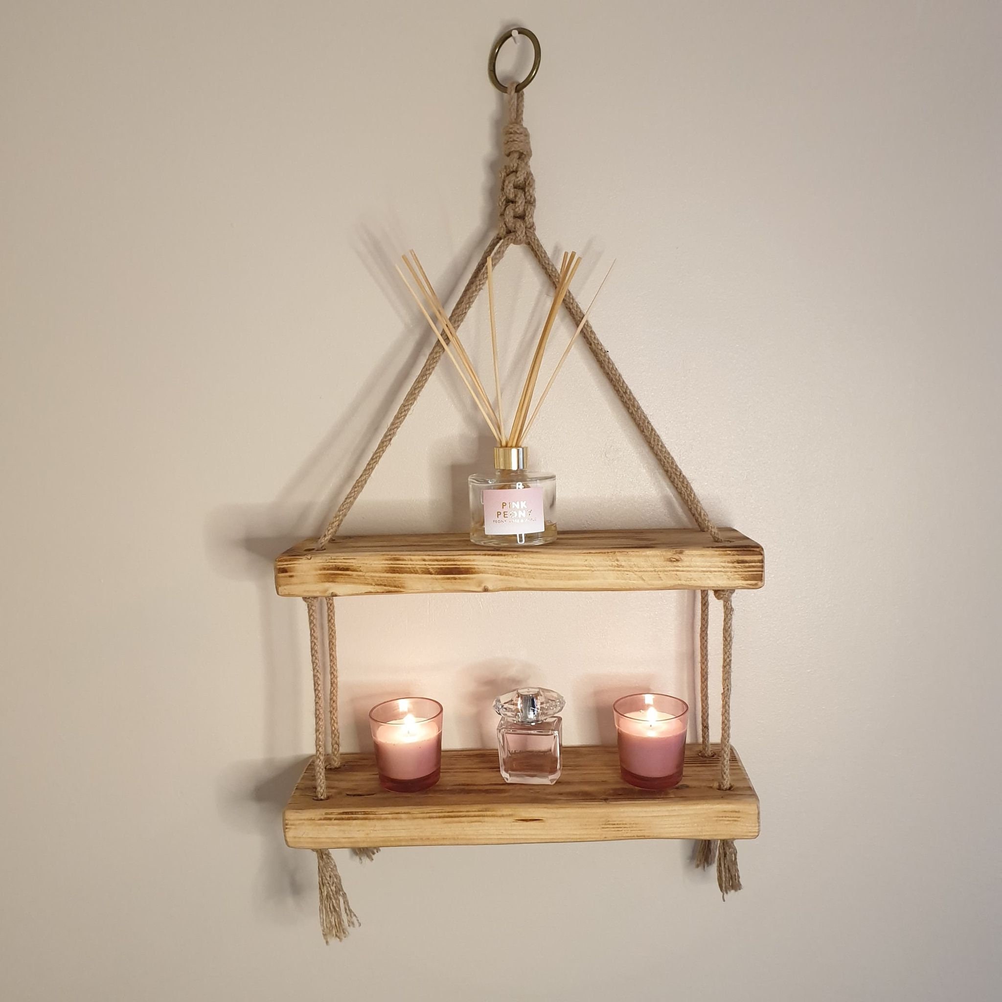 Rustic Wooden Rope Hanging Shelf Multiple Tier Shelves Etsy