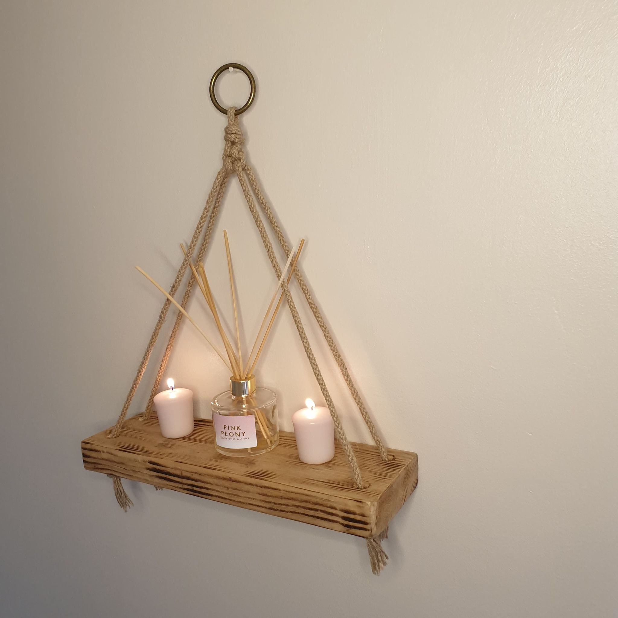 Rustic Wooden Rope Hanging Shelf Multiple Tier Shelves Etsy