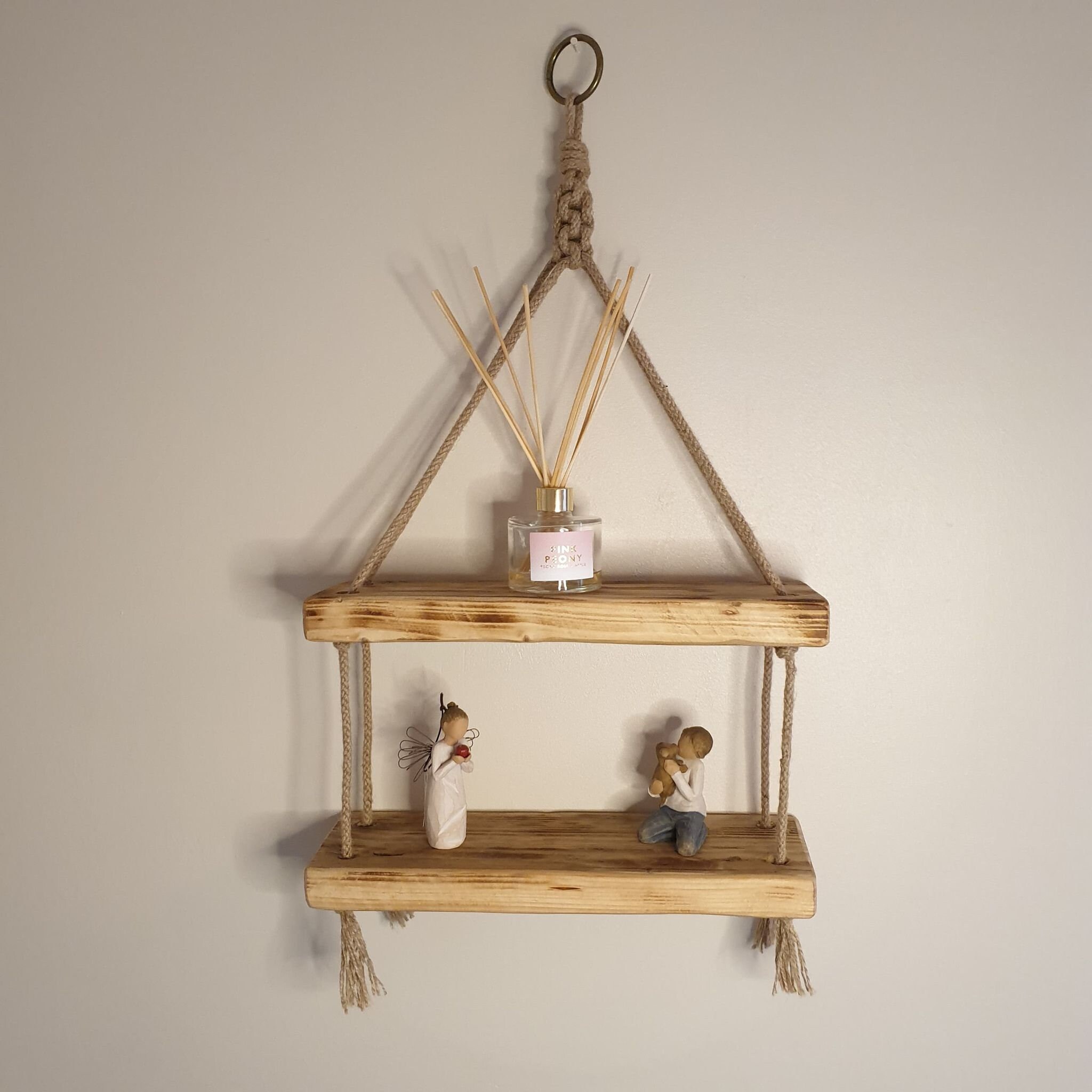 Rustic Wooden Rope Hanging Shelf Multiple Tier Shelves Etsy