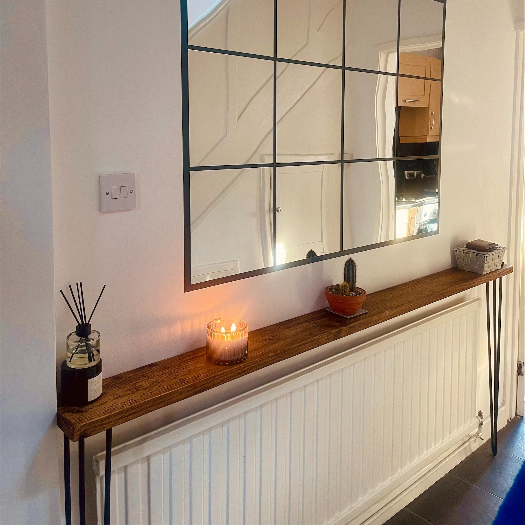 Narrow Over Radiator Table Rustic Radiator Cover | Console Table | Narrow Table | Hairpin Shelf ...