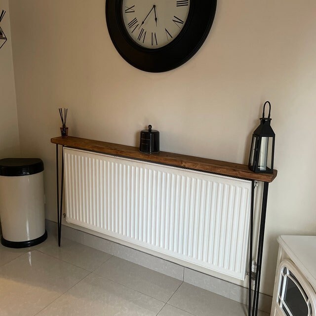Rustic radiator cover with hairpin legs radiator shelf etsy uk