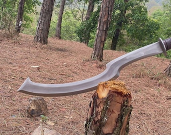 Espada Khopesh de acero al carbono hecha a mano: cuchillo de caza egipcio con funda de cuero