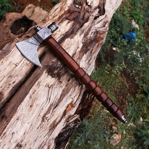 Handmade Damascus steel Functional Pipe Wood handle, Bushcraft axe, Tomahawk axe, Gift for him, father day gift, anniversary gifts