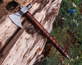 Handmade Damascus steel Functional Pipe Wood handle, Bushcraft axe, Tomahawk axe, Gift for him, father day gift, anniversary gifts