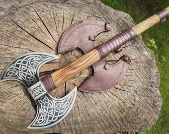 Hand Forged Damascus Steel Double Headed Axe: Viking Battle Axe