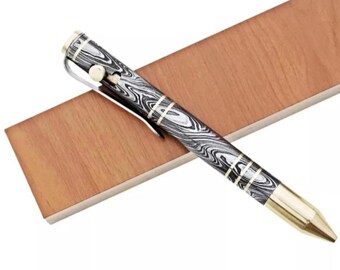 Stylo à bille personnalisé en acier damas forgé à la main, boîte cadeau incluse