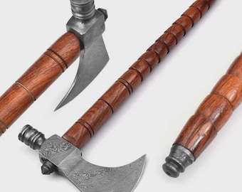 Handmade Damascus Steel Viking Axe: Tomahawk with Leather Sheath