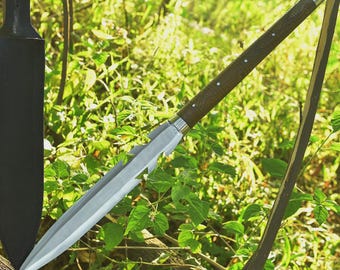 Handmade Carbon Steel Hunting Spear: Full Tang Leaf Spring Sword with Sheath