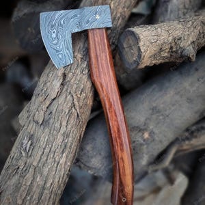 Custom Handmade Damascus Steel Axe Tomahawk Hatchet Viking Axe With Wood Handle Perfect Gift for Birthday,Groomsmen,Christmas Gift for Him