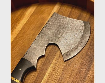 Hand Forged Damascus Steel Axe: Rosewood Handle, Leather Sheath