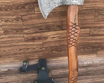 Handmade Damascus Steel Axe: Walnut Handle, Sharp Edge