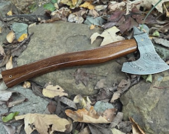 Hand-Forged Damascus Steel Axe: Rosewood Handle, Groomsmen Gift