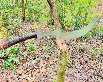 Espada Khopesh de acero de Damasco hecha a mano: empuñadura de palisandro, hoja de 31 pulgadas