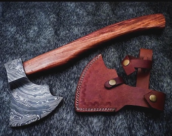 handforedged damascus steel axe with leather cover