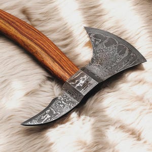 Damascus Steel Tomahawk With Leather Sheath , Handmade Damascus Steel Axe With Sheath , Gift For Him , Gift For Her