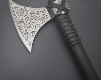 Hand-Forged Damascus Steel Viking Axe, Camping Hatchet, Leather Sheath