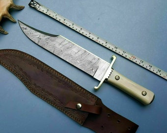 BabaKnives Custom HANDMADE 15"  Damascus Steel Bowie Knife with Camel Bone Handle,  Free Leather Sheath