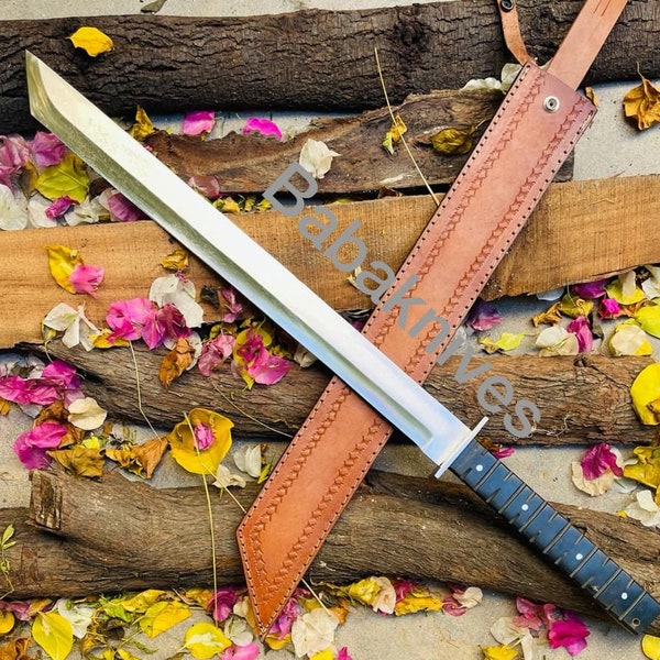 Épée de chasse en acier à outils D2 de 32 pouces - Manche en micarta, étui en cuir gratuit, épée faite main, beau cadeau