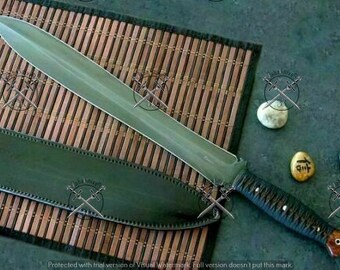 BabaKnives Custom HANDMADE 25"  Hunting D2 Tool Steel Sword With Rosewood and Leather Strip Wrapped Handle, Beautiful Gift, Wedding Gift