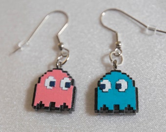 8-Bit Pinky & Inky Dangle Earrings | 3D Printed | Hand Painted