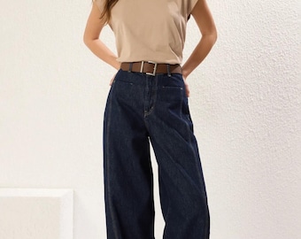Belted Barrel Leg Jeans: High Waist Denim Pants