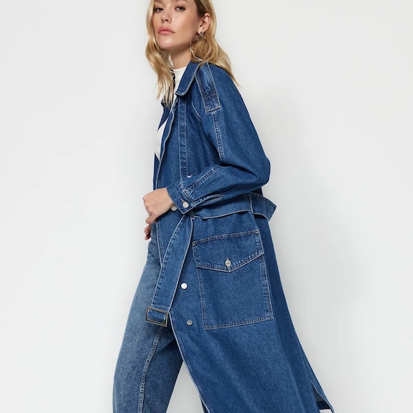 Long Sleeve Denim Trench Coat