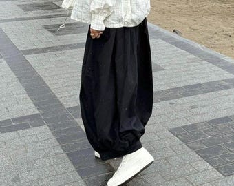 Black Cotton Harem Pants: Boho Japanese Style Baggy Trousers