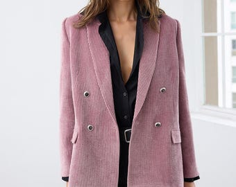 Blazer rose en velours côtelé : veste croisée pour femme