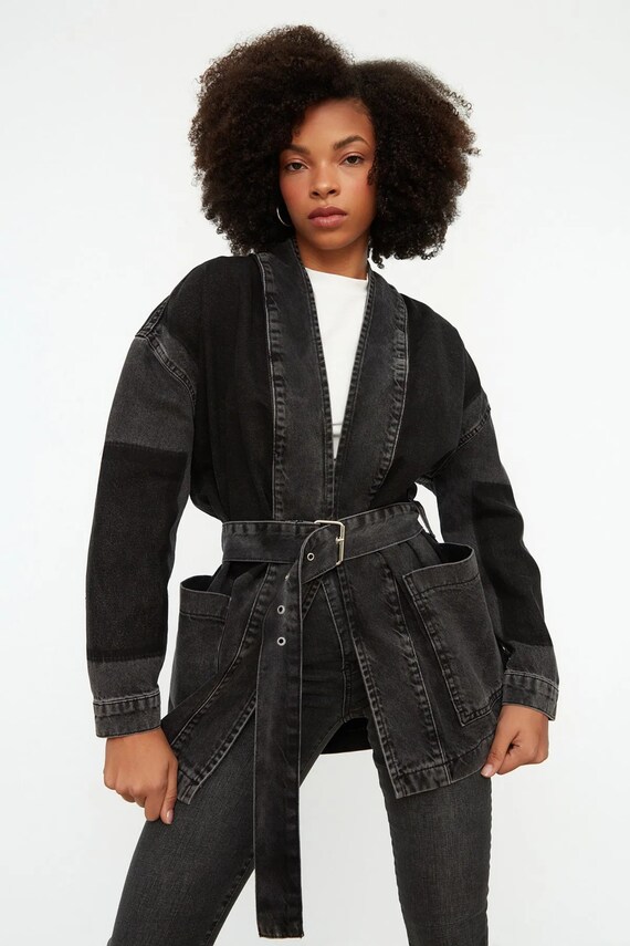 OVERSIZED BELTED DENIM JACKET Indigo Oversized Belted Denim Jacket | Denim | PLT USA