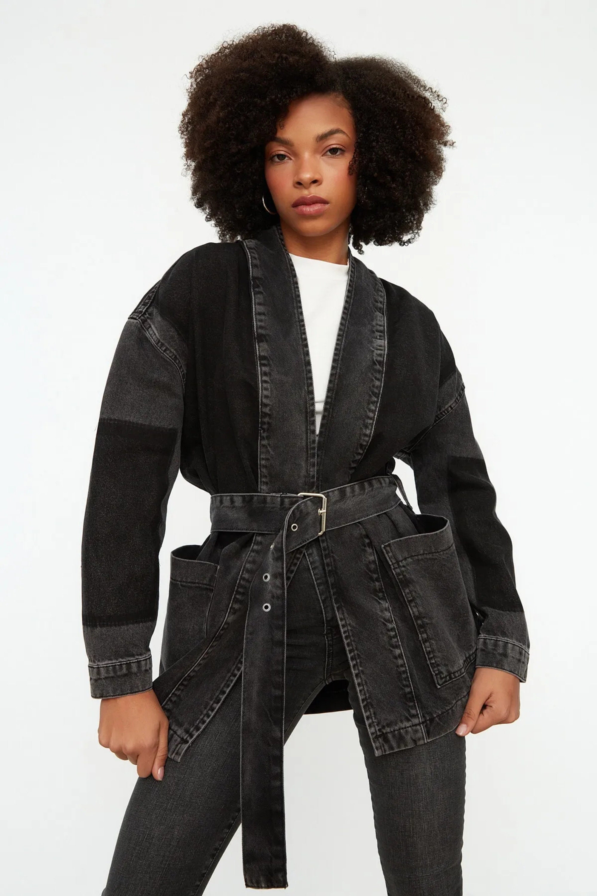 Oversized Denim Jacket Pocketed Hip Length Women s Jacket Classy Long Trench Coat Spring Long Sleeve Hip Length Jean Loose Coat Jacket