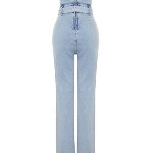 Combinaison en jean longue et détaillée en denim noir Combinaison toute la longueur des jambes Barboteuse en jean pour femme, Combinaison en coton pour femme, Barboteuse pour femme image 4