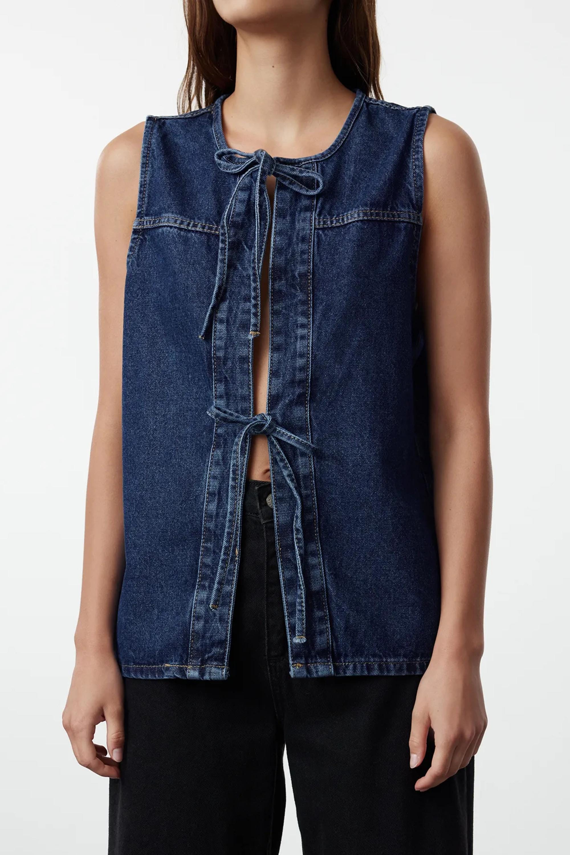 Ashleigh Blue Buttoned Front Slit Denim Vest