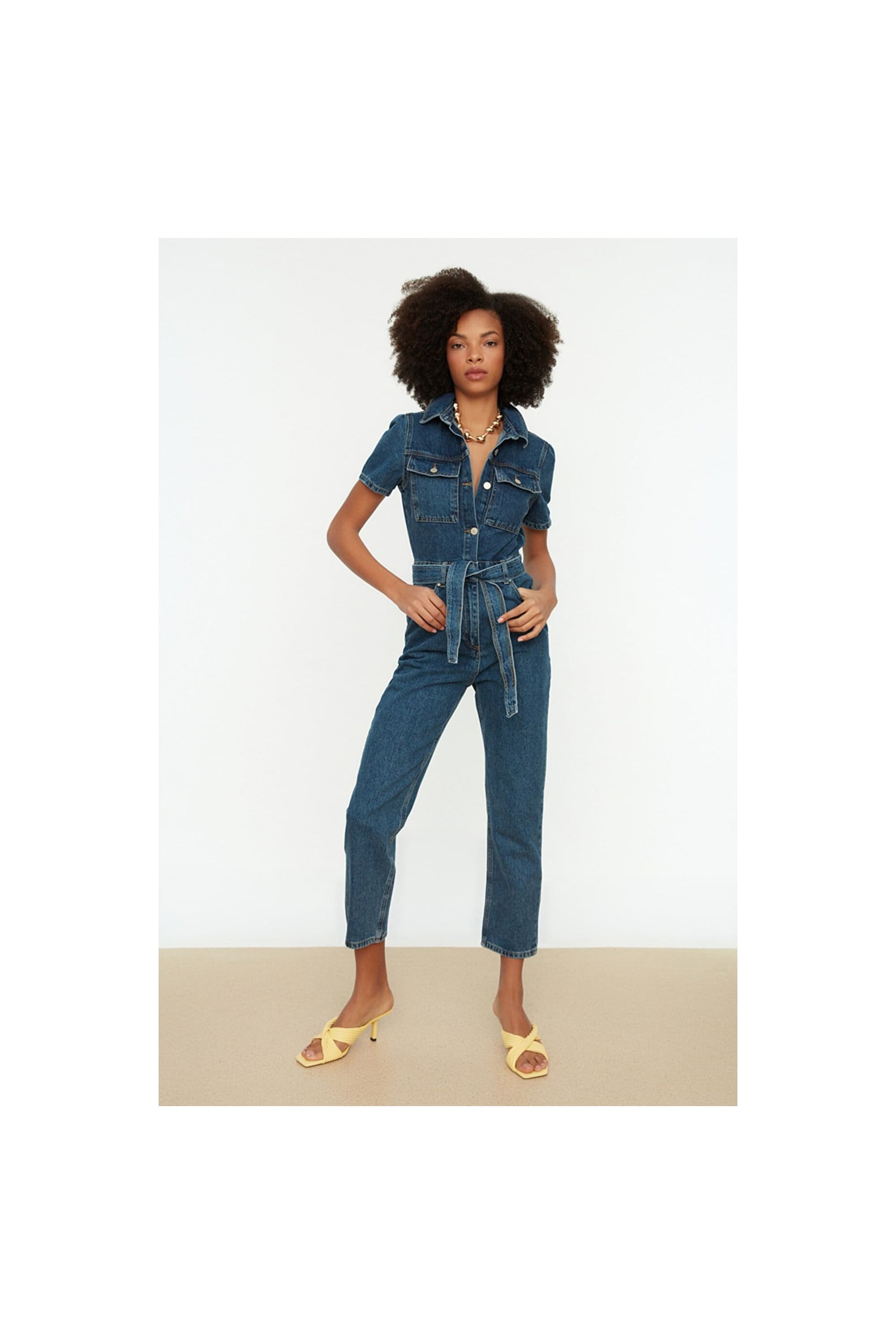 Soft Short Sleeve Denim Jumpsuit, Jeans