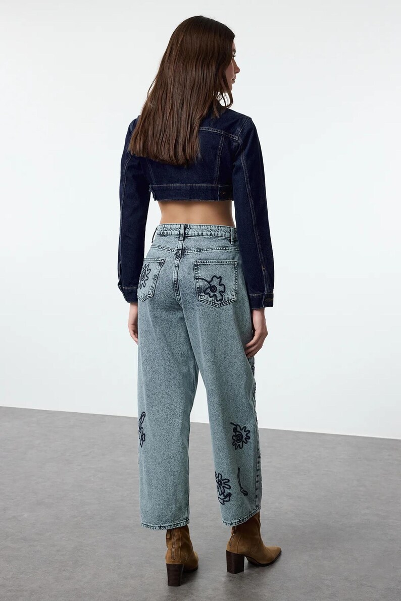 Flower Embroidery Wide Leg Jean Culotte main image 1