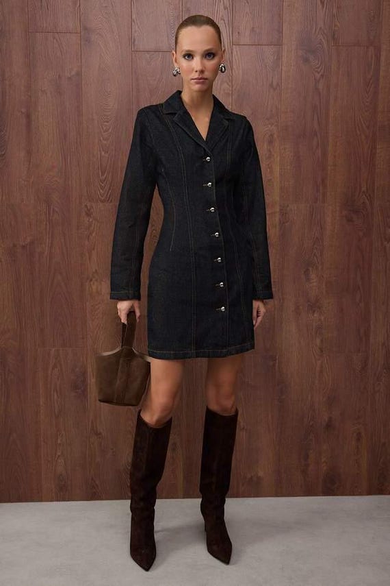 knee length dresses for ladies Phoenix Long Sleeve Mini Dress - Denim main image 0