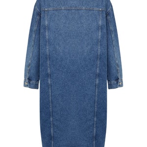 Denim Blue Women Trench Coat Dress, Classy Midi Trench Coat, Spring Long Sleeve Jean Loose Denim Belted Trench Dress image 8