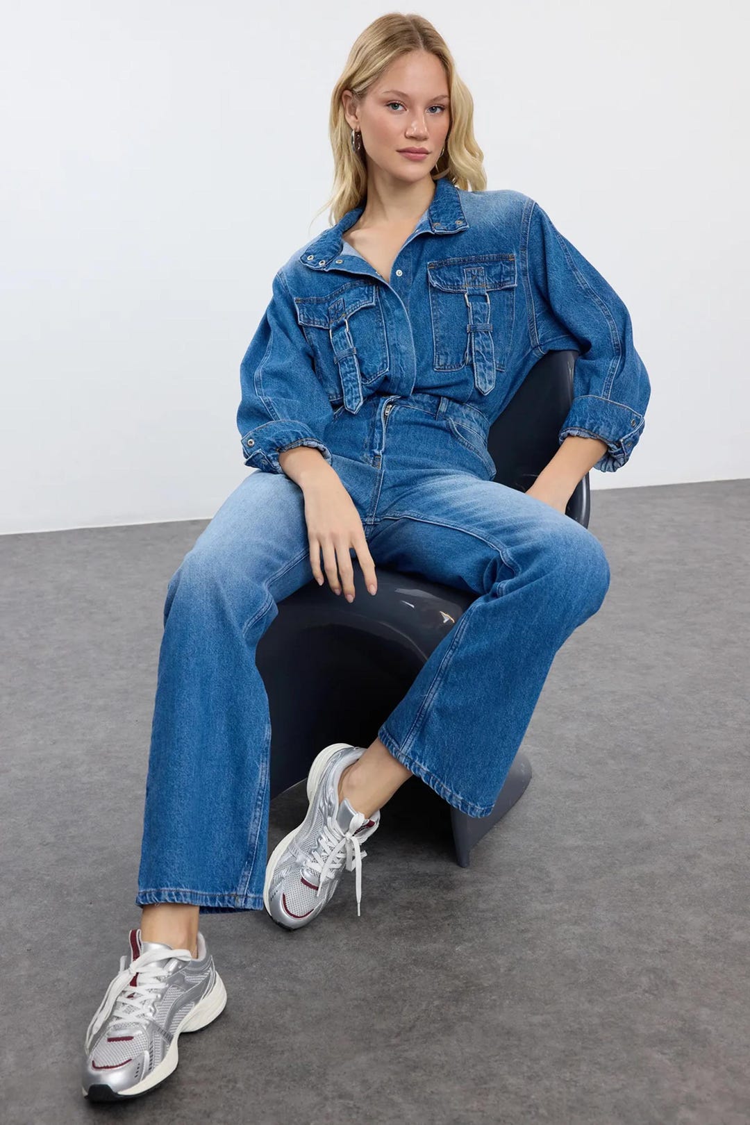 DENIM CARGO JUMPSUIT