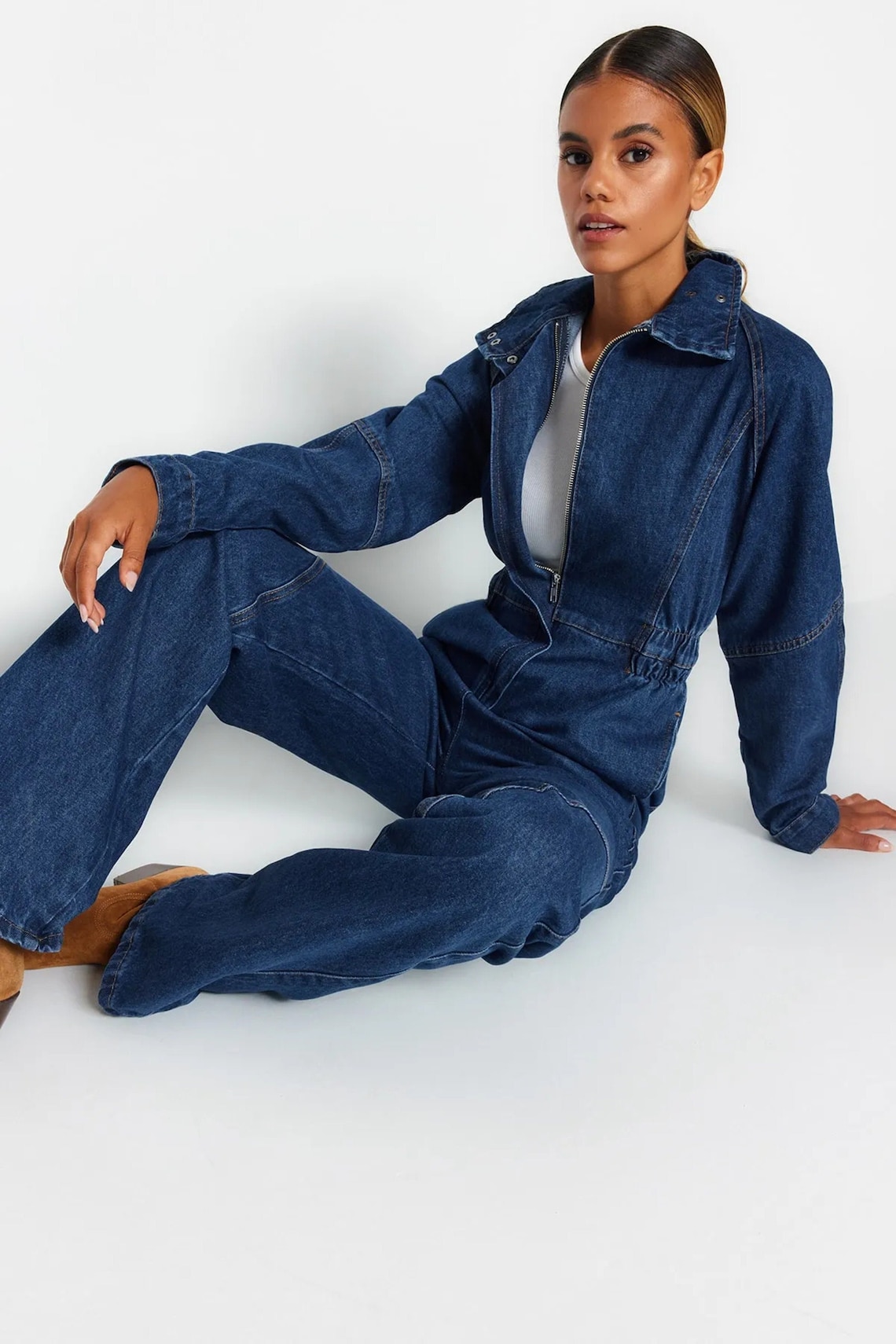 Denim Blue Long Detailed Jean Jumpsuit Full Leg Length Linen - Etsy